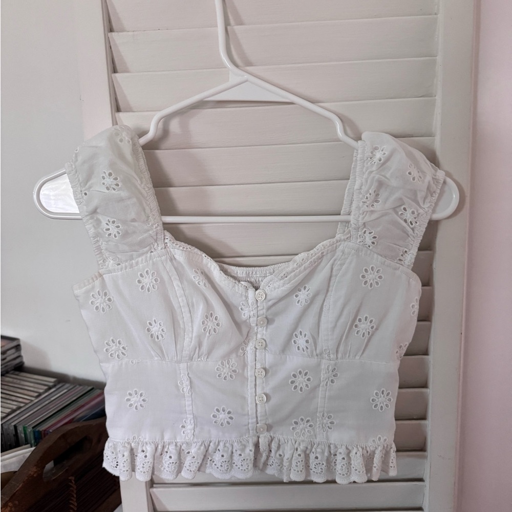 Hollister Short-Sleeve Eyelet Button-Through Top